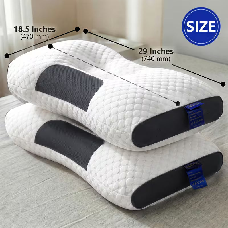 Ergoflex™ 2-Pack Ergonomic Neck Support Pillows – Breathable Anti-Sweat Fabric with Removable Washable Zipper Cover for Neck & Shoulder Pain Relief